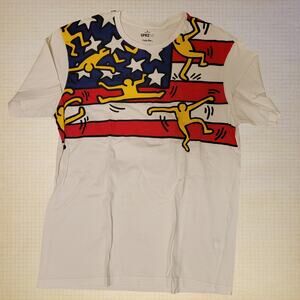 SPRZNY Keith Haring Graphic T-Shirt Men's Medium White Short Sleeve USA Flag